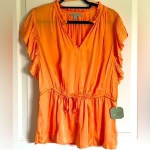 Ryegrass cantaloupe ruffled sleeve blouse